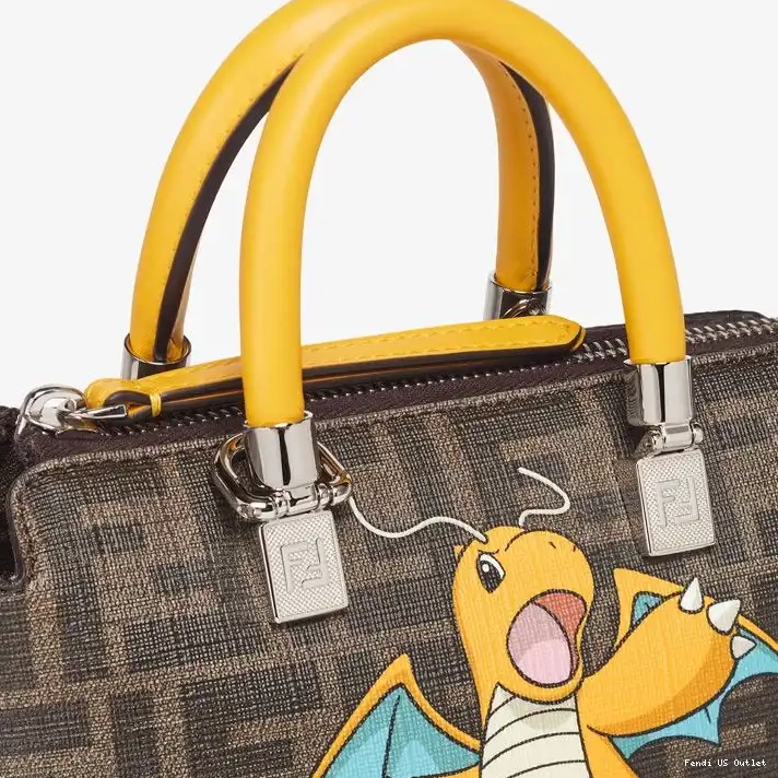 Affordable Dragon Fabric Brown FF Pokmon Yellow Boston The Bag Fendi In Way Mini By Motif 0324 HOT SALE